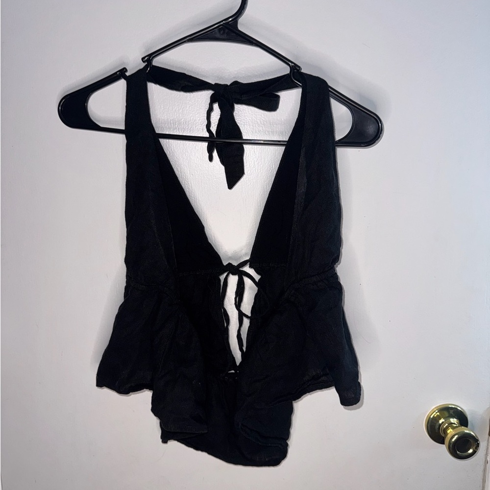 Garage Black Tie-Back Sleeveless Top